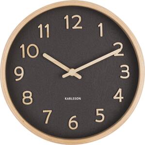 Zegar ścienny Pure 22 cm czarny z drewnianą ramą