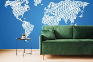Tapeta drukowana mapa świata na niebieskim tle