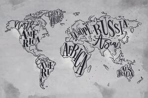 Samoprzylepna tapeta czarno-biała mapa świata na tle vintage