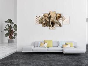 Obraz - słoń taranujący ścianę (125x70 cm)
