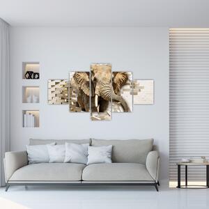 Obraz - słoń taranujący ścianę (125x70 cm)