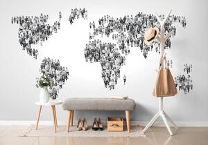 Samoprzylepna tapeta czarno-biała mapa świata składająca się z ludzi