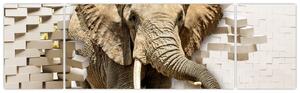 Obraz - słoń taranujący ścianę (170x50 cm)