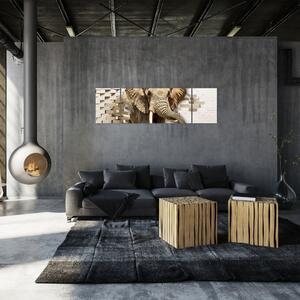 Obraz - słoń taranujący ścianę (170x50 cm)