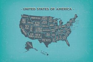 Tapeta edukacyjna mapa USA na niebieskim tle