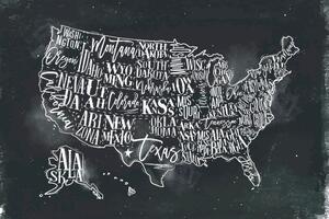 Samoprzylepna tapeta edukacyjna mapa USA ze stanami
