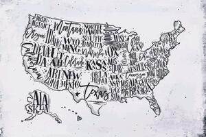 Samoprzylepna tapeta szara mapa USA ze stanami