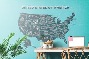Tapeta edukacyjna mapa USA na niebieskim tle