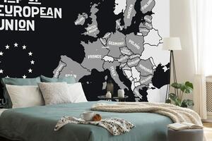 Samoprzylepna tapeta czarno-biała mapa z nazwami krajów UE