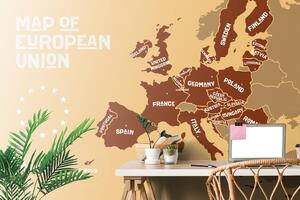 Tapeta brązowa mapa z nazwami krajów UE