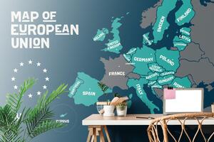 Tapeta mapa edukacyjna z nazwami krajów UE