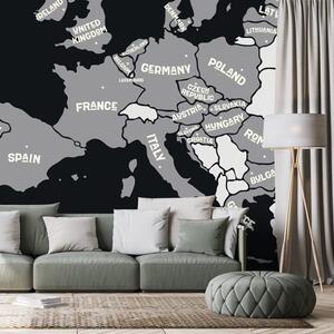 Samoprzylepna tapeta czarno-biała mapa z nazwami krajów UE