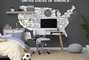 Tapeta edukacyjna mapa USA w czerni i bieli