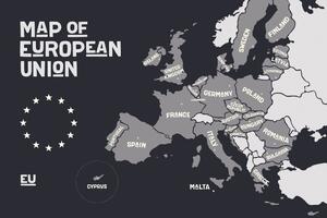 Tapeta czarno-biała mapa z nazwami krajów UE