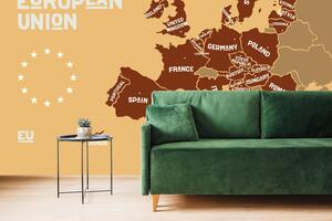 Samoprzylepna tapeta brązowa mapa z nazwami krajów UE