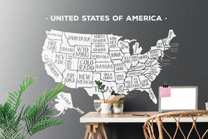 Tapeta edukacyjna mapa USA w czerni i bieli