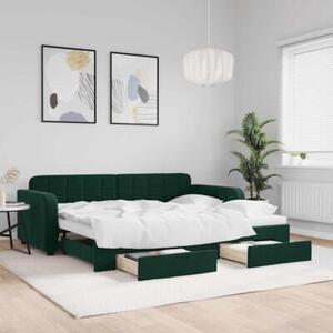 Sofa rozsuwana z szufladami, ciemnozielona, 90x200 cm, aksamit