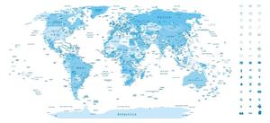 Tapeta szczegółowa mapa świata w kolorze niebieskim