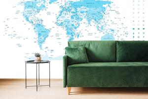 Samoprzylepna tapeta szczegółowa mapa świata w kolorze niebieskim