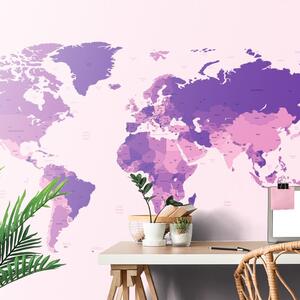 Samoprzylepna tapeta szczegółowa mapa świata w kolorze fioletowym