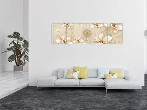Obraz - Kompozycja złotych kwiatów (170x50 cm)