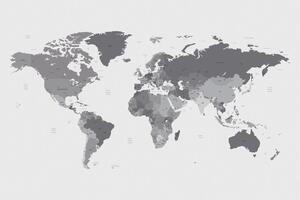 Tapeta szczegółowa mapa świata w czerni i bieli
