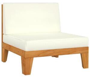 Moduł sofy środkowej, kremowe poduszki, lite drewno akacjowe