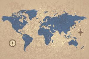 Tapeta mapa świata z kompasem w stylu retro