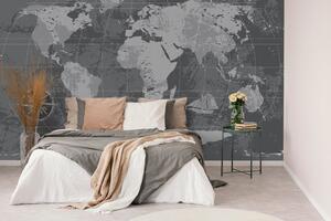 Tapeta rustykalna mapa świata w czerni i bieli