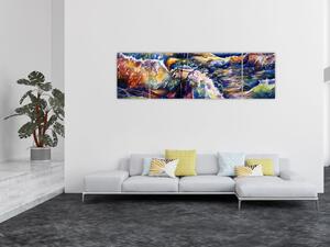 Obraz - Statek na falach oceanu, akwarela (170x50 cm)