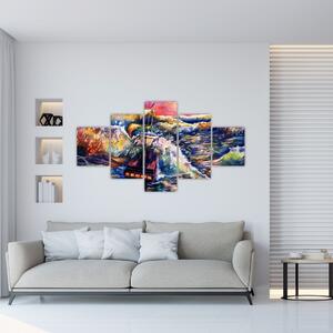 Obraz - Statek na falach oceanu, akwarela (125x70 cm)