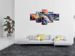 Obraz - Statek na falach oceanu, akwarela (125x70 cm)