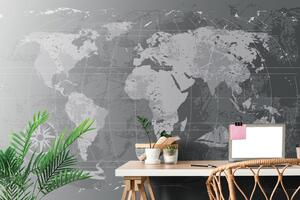 Samoprzylepna tapeta rustykalna mapa świata w czerni i bieli