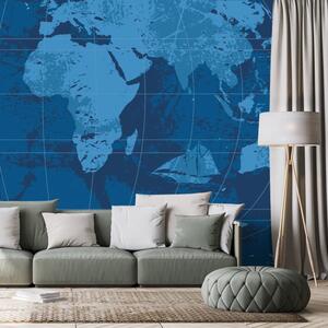Tapeta rustykalna mapa świata w kolorze niebieskim