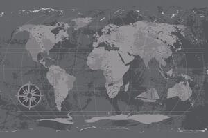 Tapeta rustykalna mapa świata w czerni i bieli