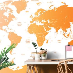 Samoprzylepna tapeta mapa świata z poszczególnymi państwami w kolorze pomarańczowym