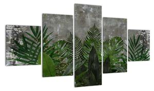 Obraz - Betonowa ściana z roślinami (125x70 cm)