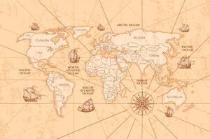 Tapeta mapa świata z łodziami