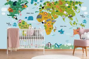 Tapeta dziecięca mapa świata ze zwierzętami