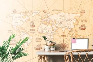 Samoprzylepna tapeta mapa świata z łodziami
