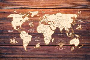 Samoprzylepna tapeta mapa na drewnie