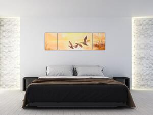 Obraz - Żurawie o zachodzie słońca (170x50 cm)