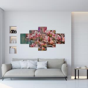 Obraz - Obraz olejny, Kwitnąca sakura (125x70 cm)