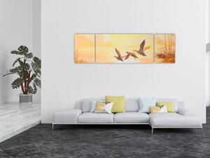 Obraz - Żurawie o zachodzie słońca (170x50 cm)