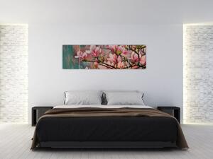 Obraz - Obraz olejny, Kwitnąca sakura (170x50 cm)
