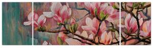 Obraz - Obraz olejny, Kwitnąca sakura (170x50 cm)