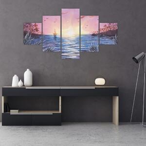 Obraz - Zachód słońca nad wodą, akwarela (125x70 cm)