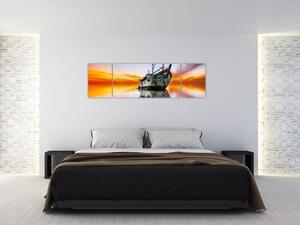Obraz - Wschód słońca nad wrakiem łodzi (170x50 cm)