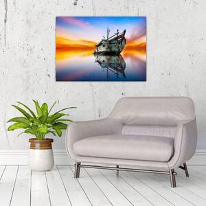 Obraz - Wschód słońca nad wrakiem łodzi (70x50 cm)