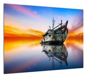Obraz - Wschód słońca nad wrakiem łodzi (70x50 cm)